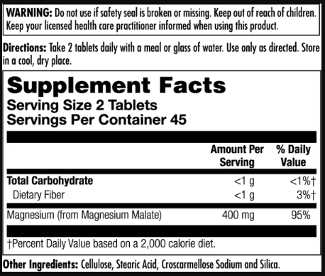 Magnesium Malate 400mg - 90 tabs 2022-10-2443 фото