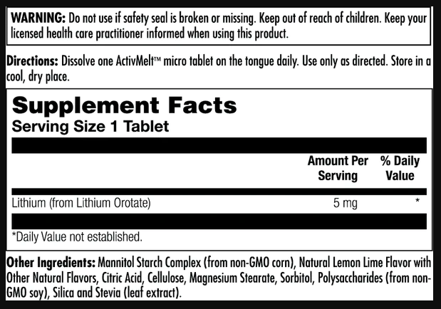 Lithium Orotate 5mg - 90 tabs Lemon Lime 2022-10-1001 фото