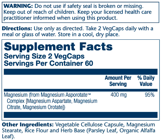 Magnesium Asporotate 400mg - 120 vcaps 2022-10-1025 фото